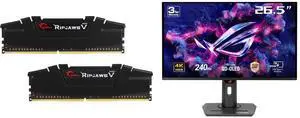 G.SKILL Ripjaws V Series 32GB (2 x 16GB) 288-Pin PC RAM DDR4 3200 (PC4 25600) Desktop Memory Model F4-3200C16D-32GVK ASUS ROG Strix 27" 4K QD-OLED Gaming Monitor (XG27UCDMG) - 240Hz, 0.03ms, OLED Anti-Flicker 2.0, Custom Heatsink, OLED Care