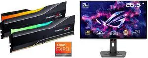 G.SKILL Trident Z5 Neo RGB Series 64GB (2 x 32GB) 288-Pin PC RAM DDR5 6000 (PC5 48000) Desktop Memory Model F5-6000J3040G32GX2-TZ5NR ASUS ROG Strix 27" 4K QD-OLED Gaming Monitor (XG27UCDMG) - 240Hz, 0.03ms, OLED Anti-Flicker 2.0, Custom Hea