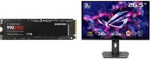 SAMSUNG 990 PRO SSD 1TB PCIe 4.0 M.2 2280 Internal Solid State Hard Drive, Seq. Read Speeds Up to 7,450 MB/s for High End Computing, Gaming, and Heavy Duty Workstations, MZ-V9P1T0B/AM ASUS ROG Strix 27" 4K QD-OLED Gaming Monitor (XG27UCDMG)