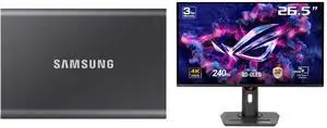 SAMSUNG T7 Portable SSD, 2TB External Solid State Drive, Speeds Up to 1,050MB/s, USB 3.2 Gen 2, Reliable Storage for Gaming, Students, Professionals, MU-PC2T0T/AM, Gray ASUS ROG Strix 27" 4K QD-OLED Gaming Monitor (XG27UCDMG) - 240Hz, 0.03m SAMSUNG T7 Portable SSD, 2TB External Solid State Drive, Speeds Up to 1,050MB/s, USB 3.2 Gen 2, Reliable Storage for Gaming, Students, Professionals, MU-PC2T0T/AM, Gray ASUS ROG Strix 27" 4K QD-OLED Gaming Monitor (XG27UCDMG) - 240Hz, 0.03m