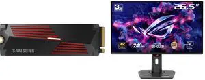 SAMSUNG 990 PRO w/Heatsink SSD 4TB, PCIe Gen4 M.2 2280 Internal Solid State Hard Drive, Seq. Read Speeds Up to 7,450MB/s for High End Computing, Workstations, Compatible w/PlayStation 5, MZ-V9P4T0CW ASUS ROG Strix 27" 4K QD-OLED Gaming Moni