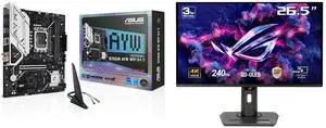 ASUS B760M-AYW WIFI D4 II Intel B760 (LGA 1700) microATX mATX motherboard, PCIe 5.0 x16 Support, two M.2 slots, DDR4, Realtek 2.5Gb Ethernet, Wi-Fi 6, HDMI, SATA 6 Gbps, front USB 5Gbps, Aura Sync ASUS ROG Strix 27" 4K QD-OLED Gaming Monito