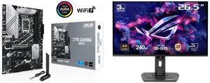 ASUS Z790 GAMING WIFI7 (LGA 1700) ATX motherboard with PCIe 5.0, three M.2 slots, 14+1 DrMOS, DDR5, WIFI 7, Realtek 1Gb LAN, HDMI TM, USB 3.2 Gen 2x2 Type-C, front USB 3.2 Gen 1 Type-C ASUS ROG Strix 27" 4K QD-OLED Gaming Monitor (XG27UCDMG