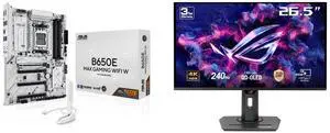 ASUS B650E MAX GAMING WIFI W - AMD B650 AM5 ATX Motherboard, White PCB, DDR5, PCIe 5.0, 3x M.2, Wi-Fi 6E, 2.5Gb LAN, USB 10Gbps Type-C, DisplayPort, HDMI, BIOS FlashBack, Aura Sync, Advanced AI PC ASUS ROG Strix 27" 4K QD-OLED Gaming Monito
