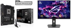 ASUS TUF GAMING B650-PLUS WIFI AMD B650 AM5 Ryzen™ Desktop 9000 8000 and 7000 ATX motherboard, 14 power stages, PCIe® 5.0 M.2 , DDR5 memory, WiFi 6 and 2.5 Gb Ethernet, USB4® support Aura Sync ASUS ROG Strix 27" 4K QD-OLED Gaming Monitor (X