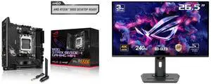 ASUS ROG Strix B650E-I Gaming WiFi AMD B650 AM5 Ryzen™ Desktop 9000 8000 & 7000 mini-ITX mITX motherboard, 10+2  power stages, DDR5, 2x M.2 slot, PCIe® 5.0, 2.5G LAN, WiFi 6E, USB 3.2 Gen 2x2 Type-C ASUS ROG Strix 27" 4K QD-OLED Gaming Moni