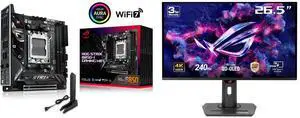 ASUS ROG STRIX B850-I GAMING WIFI AMD AM5 B850 Mini-ITX mITX motherboard 10+2+1 stages, DDR5, 2.5G LAN, WiFi 7, 2x M.2, PCIe 5.0 x16, USB 20Gbps Type-C, AI Overclocking, AI Networking II, Aura Sync ASUS ROG Strix 27" 4K QD-OLED Gaming Monit