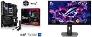 ASUS ROG STRIX X870E-E GAMING WIFI AMD AM5 X870 ATX motherboard 18+2+2 power stages, Dynamic OC Switcher, Core Flex, DDR5 AEMP, WiFi 7, 5x M.2, PCIe 5.0, Q-Release Slim, USB4, AI OCing & Networking ASUS ROG Strix 27" 4K QD-OLED Gaming Monit