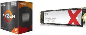 AMD Ryzen 5 5600G - Ryzen 5 5000 G-Series Cezanne (Zen 3) 6-Core 3.9 GHz Socket AM4 65W AMD Radeon Graphics Desktop CPU Processor - 100-100000252BOX Titanium Micro TH7175 1TB PCIe NVME 4.0 Gen 4 M.2 2280 Internal SSD