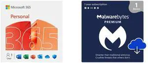 Microsoft 365 Personal | 12-Month Subscription, 1 person | Premium Office apps - now with Copilot | 1TB OneDrive cloud storage | PC/Mac Download Malwarebytes Premium - 1 -Device / 1 Year - Download
