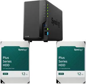 Synology 2-bay DiskStation DS224+ (Diskless) 2 x Synology HAT3310 12TB Plus Series SATA III 3.5" Internal NAS HDD (HAT3310-12T)