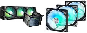 TRYX Panorama SE 360 ARGB 360mm AIO Rotatable 6.67'' AMOLED Curved Screen 3D Anamorphic Effect Customizable AIO Cooler 360mm Asetek Adela 280w TDP ARGB Fan Intel LGA 1851/1700/1200/115X AMD AM5/AM4 TRYX ROTA SL ARGB 120mm Case Fan 3in1 Cont
