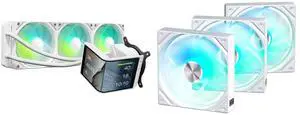 TRYX Panorama SE 360 ARGB White 360mm AIO Rotatable 6.67'' AMOLED Curved Screen 3D Anamorphic Effect Customizable AIO Cooler 360mm White Asetek Adela 280w TDP Intel LGA 1851/1700/1200/115X AMD AM5/AM4 TRYX ROTA SL ARGB White 120mm Case Fan