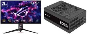 ASUS ROG Swift 32" 4K OLED Gaming Monitor (PG32UCDM) - UHD (3840 x 2160), QD-OLED, 240Hz, 0.03ms, G-SYNC Compatible, Custom Heatsink, Graphene Film, 99% DCI-P3, True 10-bit, 90W USB-C CORSAIR HX1200i Fully Modular Ultra-Low Noise ATX Power
