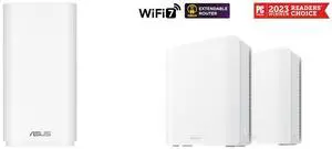 ASUS ZenWiFi BD5 Outdoor Dual-band WiFi 7 Mesh, 5000 Mbps, 2500 sq. ft. (1pk), Dual 2.5G Ports, IP65, PoE Powered, Wall and Pole Mount, VPNs ASUS ZenWiFi BT6 Tri-Band WiFi 7 Mesh, 9.4 Gbps, 5800 sq.ft. (2pk), 2.5G WAN Port, Security and Par