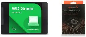 Western Digital 1TB WD Green Internal SSD Solid State Drive - SATA III 6 Gb/s, 2.5/7mm, Up to 545 MB/s - WDS100T3G0A AAAwave Aluminum HDD/SSD Mounting Kit For 2 x 2.5" HDD/SSD to 3.5" Drive bay