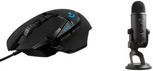 Logitech G502 HERO High Performance Wired Gaming Mouse, HERO 25K Sensor, 25,600 DPI, RGB, Adjustable Weights, 11 Programmable Buttons, On-Board Memory, PC / Mac Blue Yeti USB Microphone for PC, Mac, Gaming, Recording, Streaming, Podcasting,