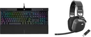 Corsair K70 RGB PRO Wired Mechanical Gaming Keyboard - Cherry MX RGB Red Linear Switches, 8,000Hz Hyper-Polling, PBT Double-Shot PRO Keycaps, Soft-Touch Palm Rest - Black Corsair HS80 MAX Wireless Multiplatform Gaming Headset with Bluetooth