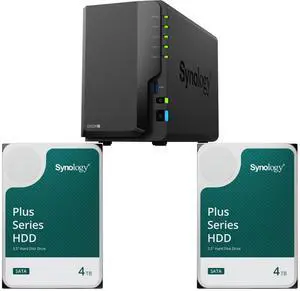 Synology 2-bay DiskStation DS224+ (Diskless) 2 x Synology 4TB HAT3300 Plus Series SATA III 3.5" Internal NAS HDD (HAT3310-4T)