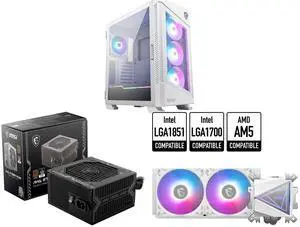 Computer Case PSU CPU Cooler Combo -  MSI MPG VELOX 100R WHITE Bundle with  MSI MAG A750BN PCIE5  and MSI MAG CORELIQUID I240 WHITE
