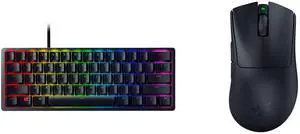 Razer Huntsman Mini 60% Gaming Keyboard - Clicky Optical Switches, Chroma RGB Lighting, PBT Keycaps, Onboard Memory - Black Razer DeathAdder V3 Pro Wireless Gaming Mouse Focus Pro 30K Optical Sensor, Optical Switches Gen-3, HyperSpeed Wirel