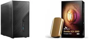 ASRock DESKMINI X600W/ USB4 Black Barebone System SK hynix Beetle X31 1TB Portable SSD with DRAM, up to 1050MB/s, USB 3.2 Gen2, External Hard Drive Compatible with PC, Mac, Laptop, PS5