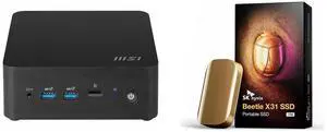 MSI Cubi NUC 13MQG 202BUS Mini Barebone PC, Intel Core i7-1365U vPro Enterprise, ( windows os, RAM, HDD are not included)   Cubi13MQG202B SK hynix Beetle X31 1TB Portable SSD with DRAM, up to 1050MB/s, USB 3.2 Gen2, External Hard Drive Comp