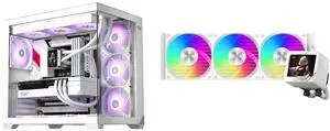 PCCOOLER CPS C3 T700 ARGB PC Case, 4 x 120mm ARGB Fans Included, Dual-Chamber Mid-Tower ATX Case, High-Airflow Computer Case, BTF Motherboard Supports, Sturdy Tempered Glass Front & Side Panels, White PCCOOLER CPS GT360 ARGB Display AIO CPU