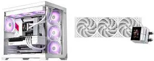 PCCOOLER CPS C3 T700 ARGB PC Case, 4 x 120mm ARGB Fans Included, Dual-Chamber Mid-Tower ATX Case, High-Airflow Computer Case, BTF Motherboard Supports, Sturdy Tempered Glass Front & Side Panels, White PCCOOLER CPS DS360 Display AIO CPU Liqu