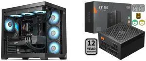 PCCOOLER CPS C3 T700 PC Case, Dual-Chamber Mid-Tower ATX Case, High-Airflow Computer Case, BTF Motherboard Supports, Sturdy Tempered Glass Front & Side Panels, Black (Fans Not Included) PCCOOLER CPS YS1200 Fully Modular Power Supply, 80 PLU