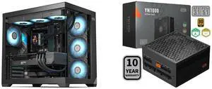 PCCOOLER CPS C3 T700 PC Case, Dual-Chamber Mid-Tower ATX Case, High-Airflow Computer Case, BTF Motherboard Supports, Sturdy Tempered Glass Front & Side Panels, Black (Fans Not Included) PCCOOLER CPS YN1000 Fully Modular Power Supply, 80 PLU