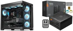 PCCOOLER CPS C3 T700 PC Case, Dual-Chamber Mid-Tower ATX Case, High-Airflow Computer Case, BTF Motherboard Supports, Sturdy Tempered Glass Front & Side Panels, Black (Fans Not Included) PCCOOLER CPS YS850 Fully Modular Power Supply, 80 PLUS