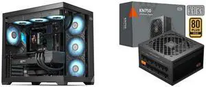 PCCOOLER CPS C3 T700 PC Case, Dual-Chamber Mid-Tower ATX Case, High-Airflow Computer Case, BTF Motherboard Supports, Sturdy Tempered Glass Front & Side Panels, Black (Fans Not Included) PCCOOLER CPS KN750 Fully Modular Power Supply, 80 PLUS