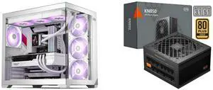 PCCOOLER CPS C3 T700 PC Case, Dual-Chamber Mid-Tower ATX Case, High-Airflow Computer Case, BTF Motherboard Supports, Sturdy Tempered Glass Front & Side Panels, White (Fans Not Included) PCCOOLER CPS KN850 Fully Modular Power Supply, 80 PLUS