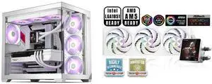 PCCOOLER CPS C3 T700 PC Case, Dual-Chamber Mid-Tower ATX Case, High-Airflow Computer Case, BTF Motherboard Supports, Sturdy Tempered Glass Front & Side Panels, White (Fans Not Included) PCCOOLER CPS DT360 ARGB Display AIO CPU Liquid Cooler,