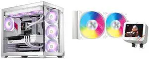 PCCOOLER CPS C3 T700 PC Case, Dual-Chamber Mid-Tower ATX Case, High-Airflow Computer Case, BTF Motherboard Supports, Sturdy Tempered Glass Front & Side Panels, White (Fans Not Included) PCCOOLER CPS GT240 ARGB Display AIO CPU Liquid Cooler,