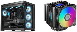 PCCOOLER CPS C3 T700 PC Case, Dual-Chamber Mid-Tower ATX Case, High-Airflow Computer Case, BTF Motherboard Supports, Sturdy Tempered Glass Front & Side Panels, Black (Fans Not Included) PCCOOLER CPS RT620 ARGB Dual Tower CPU Air Cooler, 6 H