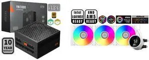 PCCOOLER CPS YN1000 Fully Modular Power Supply, 80 PLUS Gold 1000W PSU, 12V-2x6 Cable, ATX 3.1 & PCIe 5.1 Ready, 105°C Rated Japanese Capacitors, ECO Mode, 135mm FDB Fan, 10 Years Warranty PCCOOLER CPS DA360 Pro ARGB Digital AIO CPU Liquid