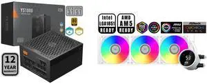 PCCOOLER CPS YS1000 Fully Modular Power Supply, 80 PLUS Gold 1000W PSU, 12V-2x6 Cable, ATX 3.1 & PCIe 5.1 Ready, 105°C Rated Japanese Capacitors, ECO Mode, 135mm FDB Fan, 12 Years Warranty PCCOOLER CPS DA360 Pro ARGB Digital AIO CPU Liquid