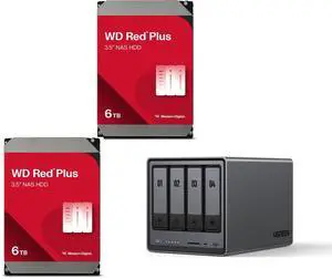 2 x WD Red Plus WD60EFPX 6TB 5400 RPM 256MB Cache SATA 6.0Gb/s 3.5" Hard Drives UGREEN NASync DXP4800, 4-Bay NAS with Intel®  N100 Quad-Core CPU (Up to 3.4GHz) 8GB DDR5, 2x M.2 PCIe Slots, 2.5GbE Port, SD Card Reader (Diskless)