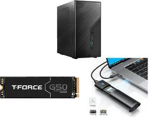 ASRock DESKMINI X600W/ USB4 Black Barebone System + Team Group T-FORCE G50 M.2 2280 4TB + ORICO Aluminum M.2 NVMe SSD Enclosure, Tool-Free 10Gbps USB C Adapter, USB 3.2 M.2 NVMe Reader, External SSD Case Thunderbolt 3 Compatible, Supports 4TB 2230/2242/2260/2280 PCIe M-Key SSDs-PWM2-BK