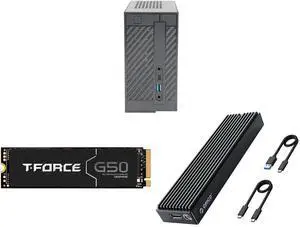Mini / Booksize Barebone System + Team Group T-FORCE G50 M.2 2280 1TB + ORICO M.2 NVMe SSD Enclosure, USB 3.1 Gen 2 (10 Gbps) to NVMe PCI-E M.2 SSD Case Support UASP for NVMe SSD Size 2230/2242/2260/2280(up to 4TB)