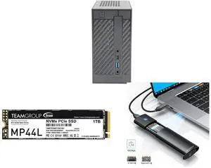 ASRock DESKMINI 310W Mini / Booksize Barebone System Team Group MP44L M.2 2280 1TB PCIe 4.0 x4 with NVMe 1.4 TLC Internal Solid State Drive (SSD) TM8FPK001T0C101 ORICO Aluminum M.2 NVMe SSD Enclosure, Tool-Free 10Gbps USB C Adapter, USB 3.2
