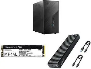 ASRock DESKMINI X600W/ USB4 Black Barebone System Team Group MP44L M.2 2280 1TB PCIe 4.0 x4 with NVMe 1.4 TLC Internal Solid State Drive (SSD) TM8FPK001T0C101 ORICO M.2 NVMe SSD Enclosure, USB 3.1 Gen 2 (10 Gbps) to NVMe PCI-E M.2 SSD Case
