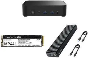 ASUS NUC 14 Essential Barebone Kit Mini PC with Intel Processor N250, Single DDR5-4800 RAM slot, Single Storage Design, Triple Display support, 2.5G LAN, Wi-Fi 6E & Bluetooth 5.3, VESA Mount included Team Group MP44L M.2 2280 1TB PCIe 4.0 x