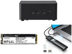 ASUS NUC 14 Pro RNUC14RVHU50000UI Tall Barebone Kit w/ Intel 14th Gen Core Ultra 5 125H (NPU Support) Triple storage Design, Thunderbolt™ 4,Wi-Fi 6E & Bluetooth 5.3-Memory and Storage Sold Separately Team Group MP44L M.2 2280 1TB PCIe 4.0 x