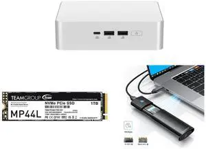 ASUS NUC 15 Pro+ Barebone Mini PC with Intel Core Ultra 7 255H  CPU, 2x DDR5 SO-Dimm Slots, Dual Storage Design, Thunderbolt™ 4, Wi-Fi 7, Aluminum Chassis  - Memory and Storage Sold Separately Team Group MP44L M.2 2280 1TB PCIe 4.0 x4 with