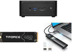 ASRock Industrial NUC BOX-225H Black Mini-PC Barebone Team Group T-FORCE G50 M.2 2280 1TB PCIe 4.0 x4 with NVMe 1.4 TLC Internal Solid State Drive (SSD) TM8FFE001T0C129 ORICO Aluminum M.2 NVMe SSD Enclosure, Tool-Free 10Gbps USB C Adapter,