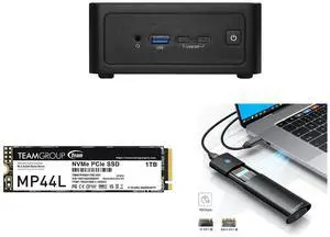 ASRock Industrial NUC BOX-225H Black Mini-PC Barebone Team Group MP44L M.2 2280 1TB PCIe 4.0 x4 with NVMe 1.4 TLC Internal Solid State Drive (SSD) TM8FPK001T0C101 ORICO Aluminum M.2 NVMe SSD Enclosure, Tool-Free 10Gbps USB C Adapter, USB 3.