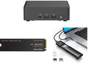 ASUS NUC 15 Pro RNUC15CRKU50000U Black Barebone System w/ Intel Ultra 5 225H CPU, Integrated - Intel Arc 130T Graphics ,US cord, Single Unit - Memory and Storage Sold Separately WD_BLACK 2TB SN850X NVMe Internal Gaming SSD Solid State Drive